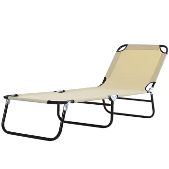 Outsunny Sezlong pentru Gradina cu Spatar Reglabil in 5 Pozitii, Sezlong Pliabil din Otel si Tesatura Oxford, 188x56x28 cm, Bej imagine