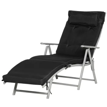 Outsunny Sezlong pliabil 7 pozitii, sezlong inclinabil, confort sporit cu saltea + cotiere, metal epoxidic, textilena, poliester Negru | Aosom Romania imagine