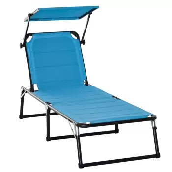 Outsunny, sezlong pliabil cu copertina, 66x197x32 cm, albastru | Aosom Ro imagine
