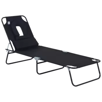 Outsunny  Sezlong Pliabil cu Orificiu pentru Fata si Perne, Sezlong Soare pentru Gradina, Plaja si Camping, Negru imagine