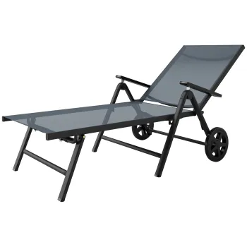Outsunny Sezlong Pliabil cu Roti si Spatar Reglabil in 5 Pozitii, 72x158x84 cm, Gri | Aosom Romania imagine