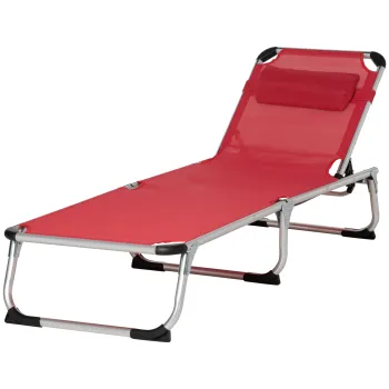 Outsunny sezlong pliabil de gradina cu perna pentru cap, sezlong cu spatar reglabil in 4 trepte, pat de camping, suport pana la 120 kg, pentru exterior/park/gradina, rosu | Aosom Romania imagine