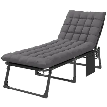 Outsunny Sezlong pliabil lat pentru gradina cu spatar reglabil in 5 trepte, saltea captusita, tetiera, buzunar lateral | Aosom Romania imagine