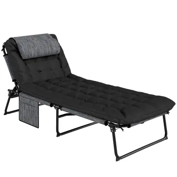 Outsunny Sezlong pliabil pentru gradina cu perna, spatar reglabil in 4 pozitii, buzunar lateral, negru | Aosom Romania imagine