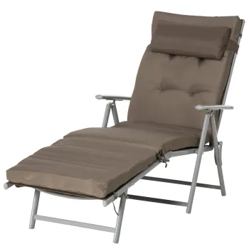 Outsunny Sezlong pliabil pentru plaja cu perna, perna de sezut, scaun reglabil cu spatar in 7 trepte, sezlong de gradina relaxant, suport pana la 165 kg, pentru gradina, vacanta, outdoor, maro | Aosom Romania imagine
