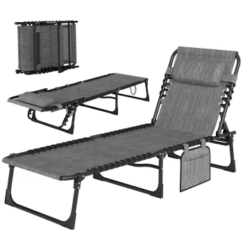 Outsunny Sezlong pliabil pentru plaja/soare, spatar inclinat 5 pozitii, perna pentru cap detasabila, 189 x 58 x 30 cm, gri | Aosom Romania imagine