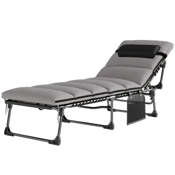Outsunny Sezlong pliabil portabil pentru gradina cu spatar reglabil in 5 pozitii, saltea captusita, pernita pentru cap | Aosom Romania imagine