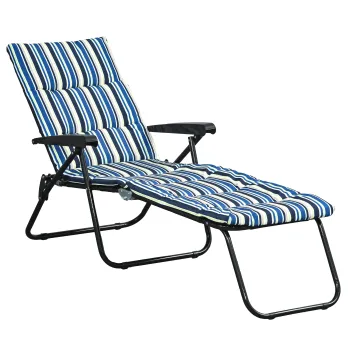 Outsunny Sezlong pliabil reglabil 6 pozitii, confort sporit cu saltea + cotiere, otel/poliester multicolor | Aosom Romania imagine