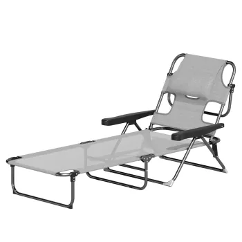 Outsunny Sezlong Pliabil Spatar Reglabil Decupaj pentru Citit Perna pentru Cap si Brate Sarcina 120 kg 145x72x89 cm Gri inchis | Aosom Romania imagine