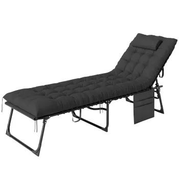 Outsunny Sezlong Pliabil, Spatar Reglabil in 5 Trepte, Perna, Tapiterie, pana la 120 kg, Otel, Gri Deschis, 58 x 189 x 32,5 cm | Aosom Romania imagine