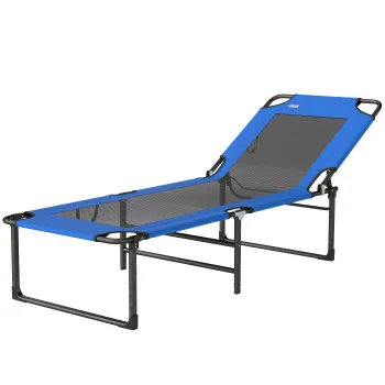 Outsunny Sezlong Pliabil, Spatar Reglabil pe 4 Pozitii, Manere pentru Transport, Culoare Albastru | Aosom Romania imagine
