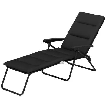 Outsunny Sezlong pliabil transat inclinat 6 pozitii cu saltea + cotiere otel poliester 153 x 58,5 x 89 cm negru | Aosom Romania imagine