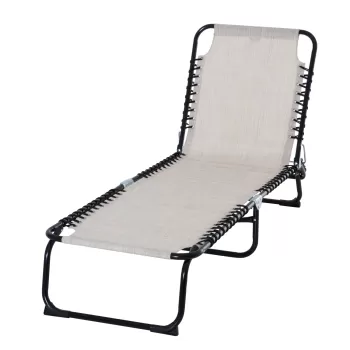 Outsunny Sezlong portabil din otel si material tip plasa, cu spatar reglabil pe 4 pozitii, 197x58x26 cm, negru si crem | AOSOM RO imagine