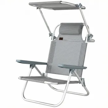 Outsunny Sezlong Reclinabil cu 6 Nivele, Copertina Reglabila si Tetiera, din Aluminiu si Plasa, 62x68x79, Gri | Aosom Romania imagine