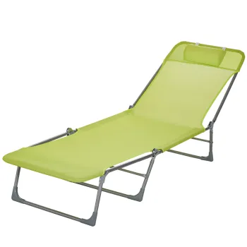 Outsunny Sezlong reclinabil pliabil cu perna, spatar reglabil in 5 trepte, verde | Aosom Romania imagine