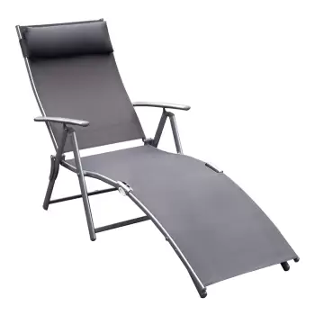 Outsunny Sezlong Relax Pliabil Schelet in Metal 137x63.5x100.5cm Gri imagine