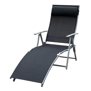 Outsunny Sezlong Relax Rabatabil Pliabil in Metal, 137x63.5x100.5cm Negru imagine