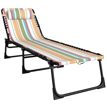 Outsunny Sezlong, Sezlong de gradina pliabil, Sezlong pliabil, Spatar in 4 trepte, Otel, Material plasa, 189 x 58 x 30 cm, Multicolor | Aosom Romania imagine