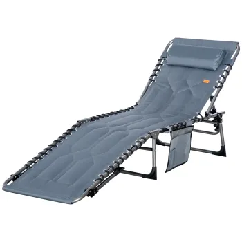Outsunny Sezlong, sezlong de gradina pliant, sezlong pliant cu perna, spatar reglabil in 5 trepte, tesatura Oxford, 188 x 57 x 30 cm, Gri | Aosom Romania imagine
