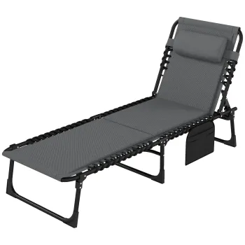 Outsunny Sezlong, sezlong pentru soare cu tapiterie si buzunar lateral, sezlong de gradina, sezlong pentru piscina, sezlong tapitat, Gri | Aosom Romania imagine