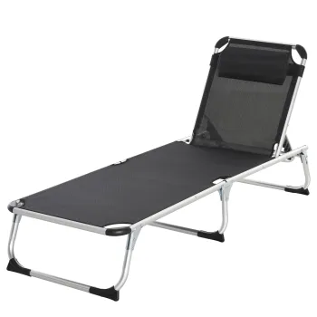 Outsunny Sezlong soare pliabil sezlong de gradina cu perna de cap sezlong de camping pana la 120 kg pentru parcuri in aer liber, gradina, negru | Aosom Romania imagine