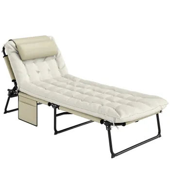 Outsunny Sezlong, spatar reglabil in 4 trepte, perna, buzunar lateral, suport pentru cap, 68 x 189 x 30 cm, Bej | Aosom Romania imagine