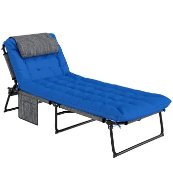 Outsunny Sezlong, spatar reglabil in 4 trepte, perna, buzunar lateral, tetiera, 68 x 189 x 33 cm, Albastru | Aosom Romania imagine
