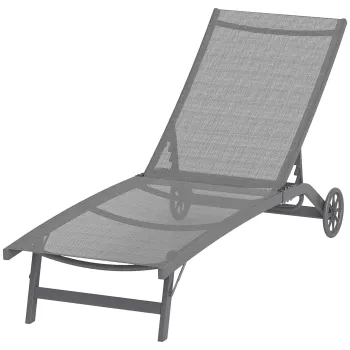 Outsunny Sezlong, spatar reglabil in 5 pozitii, tesatura ventilata, cadru din aluminiu, Gri inchis, 195 x 66 x 34 cm | Aosom Romania imagine