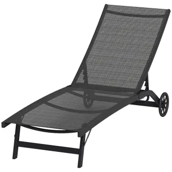 Outsunny Sezlong, spatar reglabil in 5 trepte, material respirabil, cadru din aluminiu, Negru, 195 x 66 x 34 cm | Aosom Romania imagine