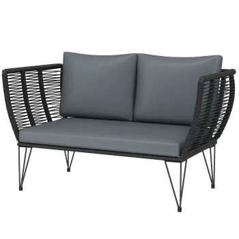 Outsunny Sofa de gradina cu perne 2 locuri Sofa Outdoor Balcon Sofa din ratan Polyrattan Mobilier de gradina 123 x 67 x 72 cm Gri deschis | Aosom Romania imagine