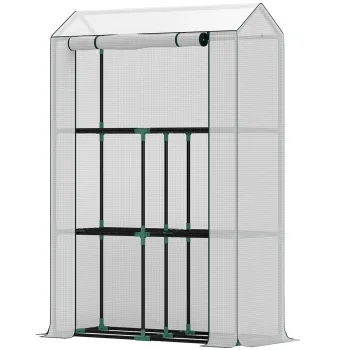 Outsunny Solar cu Raft 3 Nivele, Carcasa Plastic rezistenta la UV, Usa cu fermoar, 100 x 40 x 150 cm, Alb | Aosom Romania imagine