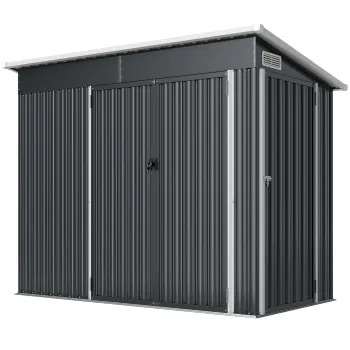 Outsunny Sopron de Gradina 2.68m2 din Otel Galvanizat cu 3 Usi Blocabile, Sopron cu Guri de Aerisire, Acoperis Inclinat si Manusi, Depozitare Unelte, 234x132x185 cm, Gri Inchis | Aosom Romania imagine