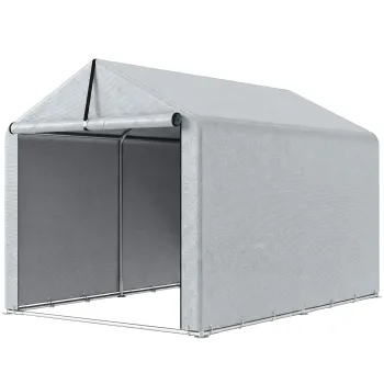 Outsunny Sopron de Gradina Exterior pentru Unelte si Biciclete cu Cadru din Otel Galvanizat Usa Rulanta Gri | Aosom Romania imagine