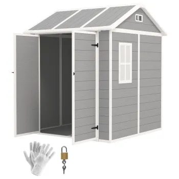 Outsunny Sopron de Gradina pentru Depozitare Unelte cu Pardosea, Doua Usi si Incuietoare, 181x181x220 cm, Gri | Aosom Romania imagine