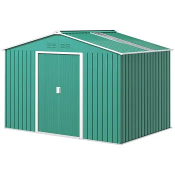 Outsunny Sopron pentru Unelte cu Acoperis Inclinat si Usi Glisante Duble, 277x195x192 cm, Verde Inchis | Aosom Romania imagine