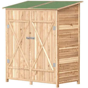 Outsunny Sopron pentru unelte, sopron pentru scule cu masa laterala, lemn de brad, 140 x 75 x 157 cm | Aosom Romania imagine