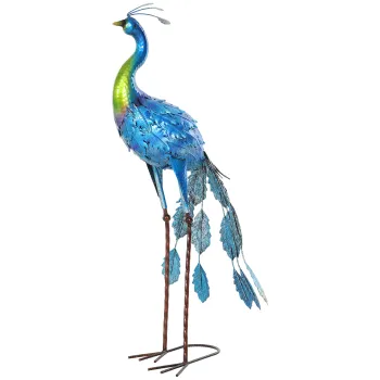 Outsunny Statuie de paun de gradina decoratie gradina exterioara din metal rezistenta la elemente 40 x 43 x 83 cm multicolor | Aosom Romania imagine