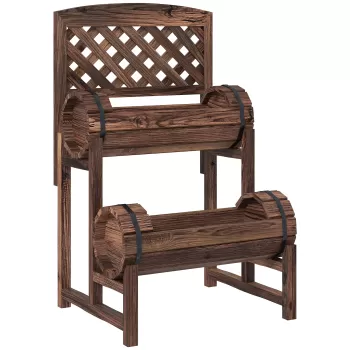Outsunny Strat inaltat de gradina cu grilaj pe 2 nivele, Jardiniera inaltata din lemn cu picioare si orificii de scurgere pentru legume, flori, ierburi, lemn carbonizat imagine