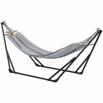Outsunny Suport cu Hamac Pliabil din Otel, 2 in 1 pentru Hamac sau Scaun Suspendat, Sac de Transport Inclus 268x89x100cm Gri | Aosom Romania imagine
