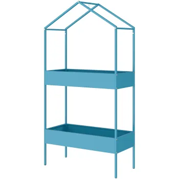 Outsunny Suport Ghivece pe 2 Niveluri din Metal in Forma de Casa, Raft pentru Plante cu Carlig pentru Interior si Exterior, 75x35x150 cm, Verde Albastru | Aosom Romania imagine