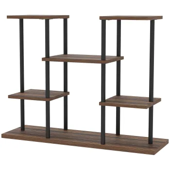 Outsunny Suport pentru flori cu 4 niveluri, suport pentru plante in 4 trepte, suport pentru ghivece pentru interior si exterior, lemn, otel | Aosom Romania imagine