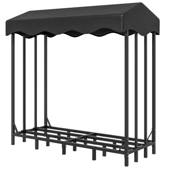 Outsunny Suport pentru lemne cu husa pentru exterior cu structura intarita, impermeabil 143x70x145 cm, Negru | Aosom Romania imagine