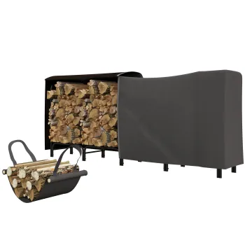 Outsunny Suport pentru Lemne din Metal cu Suport Reglabil, Geanta de Transport si Husa Impermeabila, 240x36x99 cm, Negru | Aosom Romania imagine