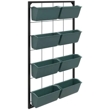 Outsunny Suport pentru Plante, 8 Ghivece Stivuibile, Rezistente la Intemperii, 52.5 x 14 x 90 cm, Gri + Negru | Aosom Romania imagine