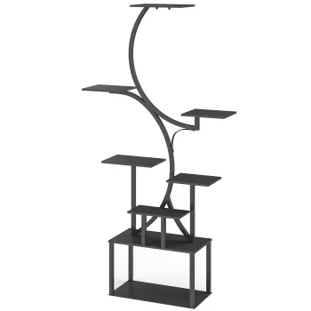 Outsunny Suport pentru Plante cu 8 Rafturi in Forma de S, Suport Ghivece Metalic pentru Interior si Exterior, pentru Gradina, Balcon, Terasa, Camera de Zi, 74x26x158,5 cm, Negru | Aosom Romania imagine