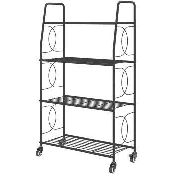 Outsunny suport pentru plante din metal cu 4 niveluri, etajera tip scara robusta pentru ghivece cu roti blocabile | Aosom Romania imagine