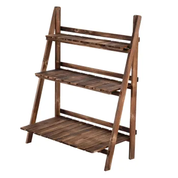 Outsunny Suport pentru Plante Pliabil Jardiniera din lemn de molid cu 3 niveluri Raft de Exterior pentru Plante Suport pentru Flori 80x37x93cm imagine