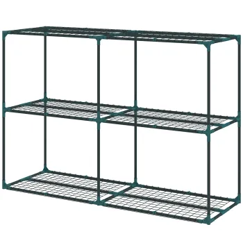 Outsunny Suport Vertical pentru Plante cu 3 Niveluri din Otel si Plastic, Suport Ghivece pentru Interior si Exterior, Gradina, Balcon, 143x48x100 cm, Verde Inchis | Aosom Romania imagine