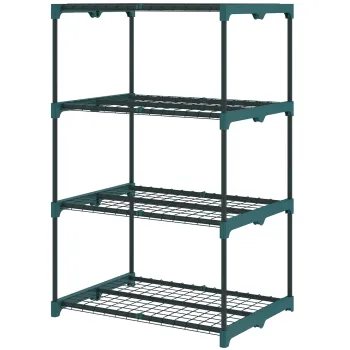 Outsunny Suport Vertical pentru Plante cu 4 Niveluri din Otel si Plastic, Suport pentru Ghivece de Interior si Exterior, Gradina, Balcon, 67x49x105 cm, Verde Inchis | Aosom Romania imagine