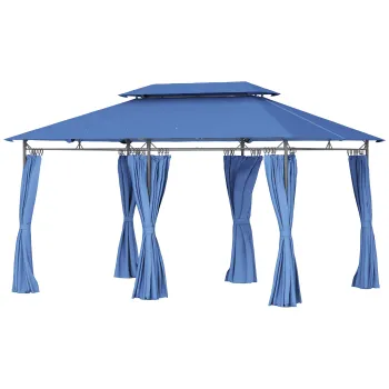 Outsunny Tonela de gradina 3 x 4 m cort de receptie cu 6 draperii detasabile si acoperis dublu pentru patio, festival, albastru inchis | Aosom Romania imagine